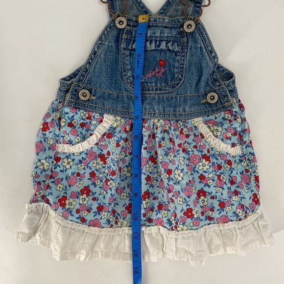OshKosh B’gosh Denim Overall Dress Floral Print 9 Months Old - Picture 4 of 9